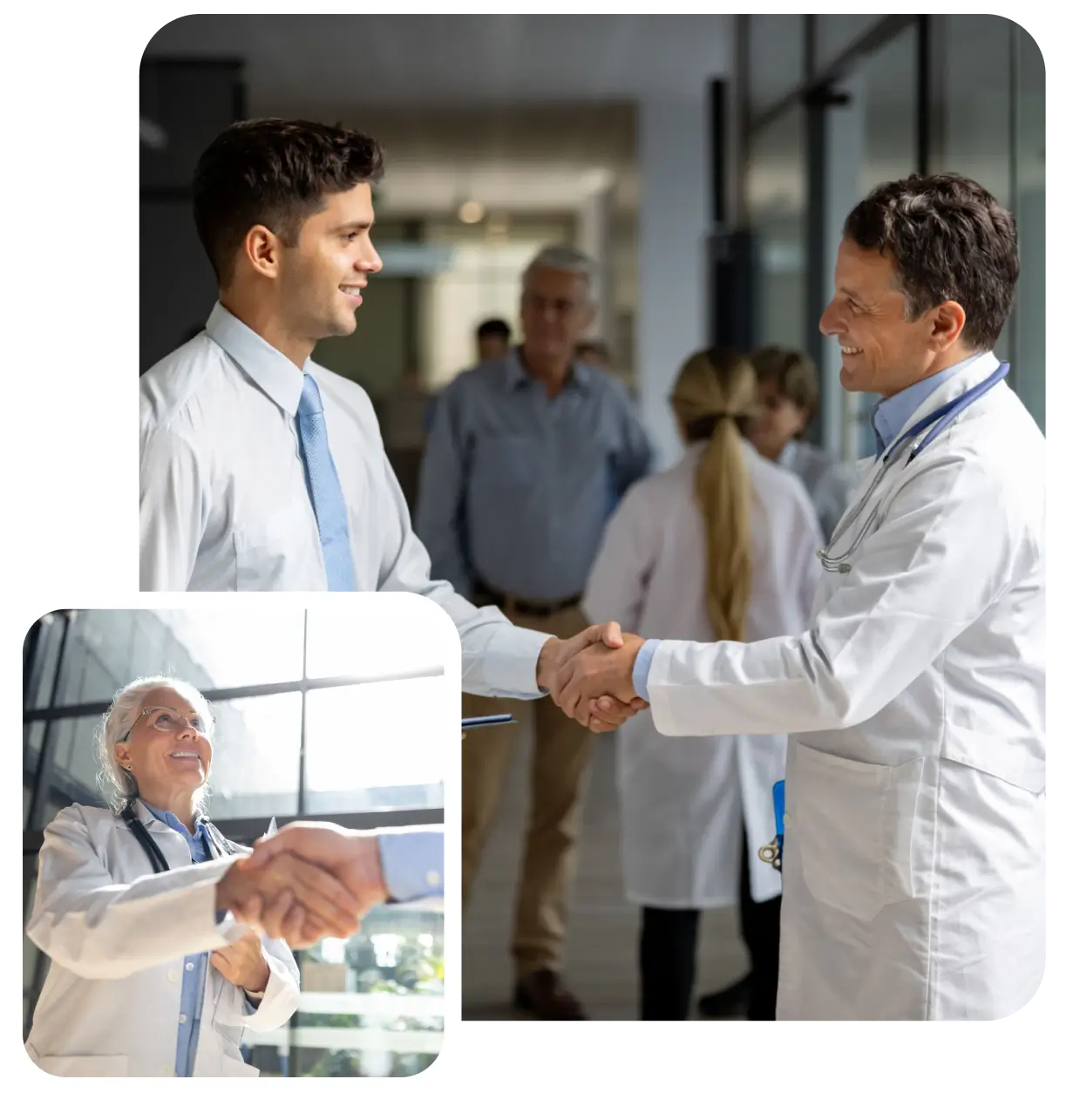 Medical professionals greeting each other.